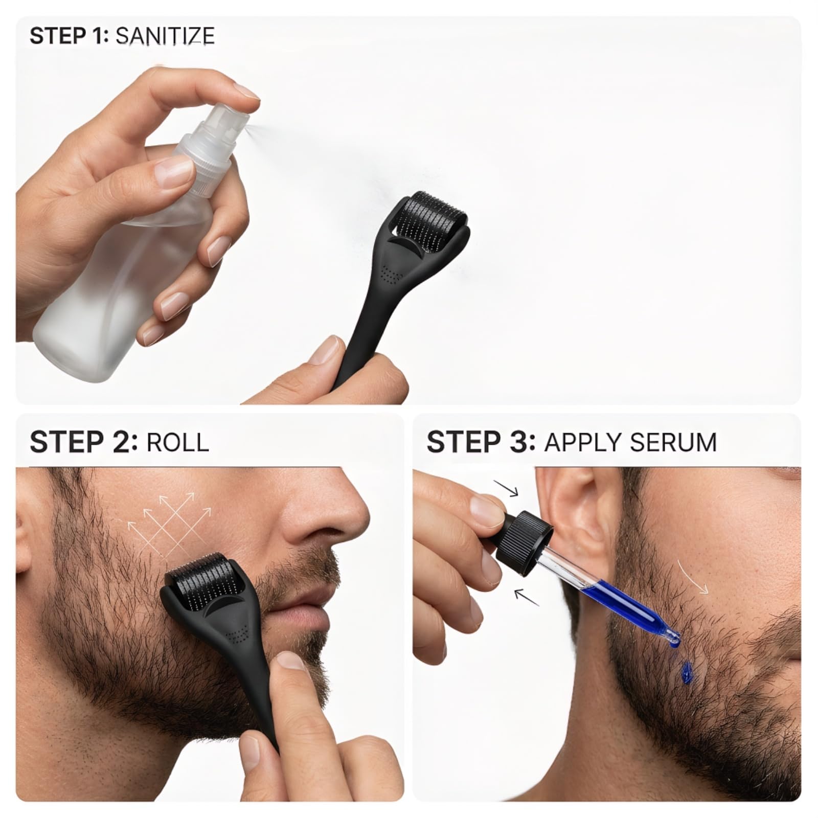 Bartwuchs Kit, Aktivierungsserum mit 0,5% GHK-Cu (Blaues Kupferpeptid), 0,25mm Titan Bartroller, Für Dichteren und Volleren Bartwuchs, Professionelles Bartpflege Set für Männer