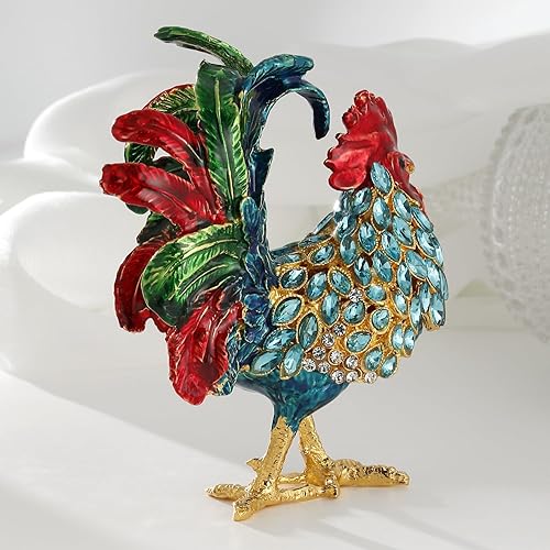 Miniatura 4 de Caja de baratijas de gallo esmaltada pintada a mano, figura única para decoración del hogar, recuerdo coleccionable, adorno personalizado elegante