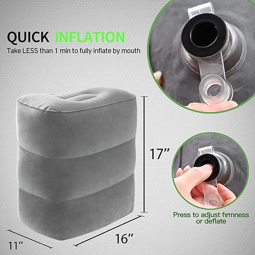 Miniatura 2 de Betus Almohada inflable para descanso de pies, ultra cómoda y compacta, taburete para niños y niños para vuelos largos o viajes en avión o automóvil