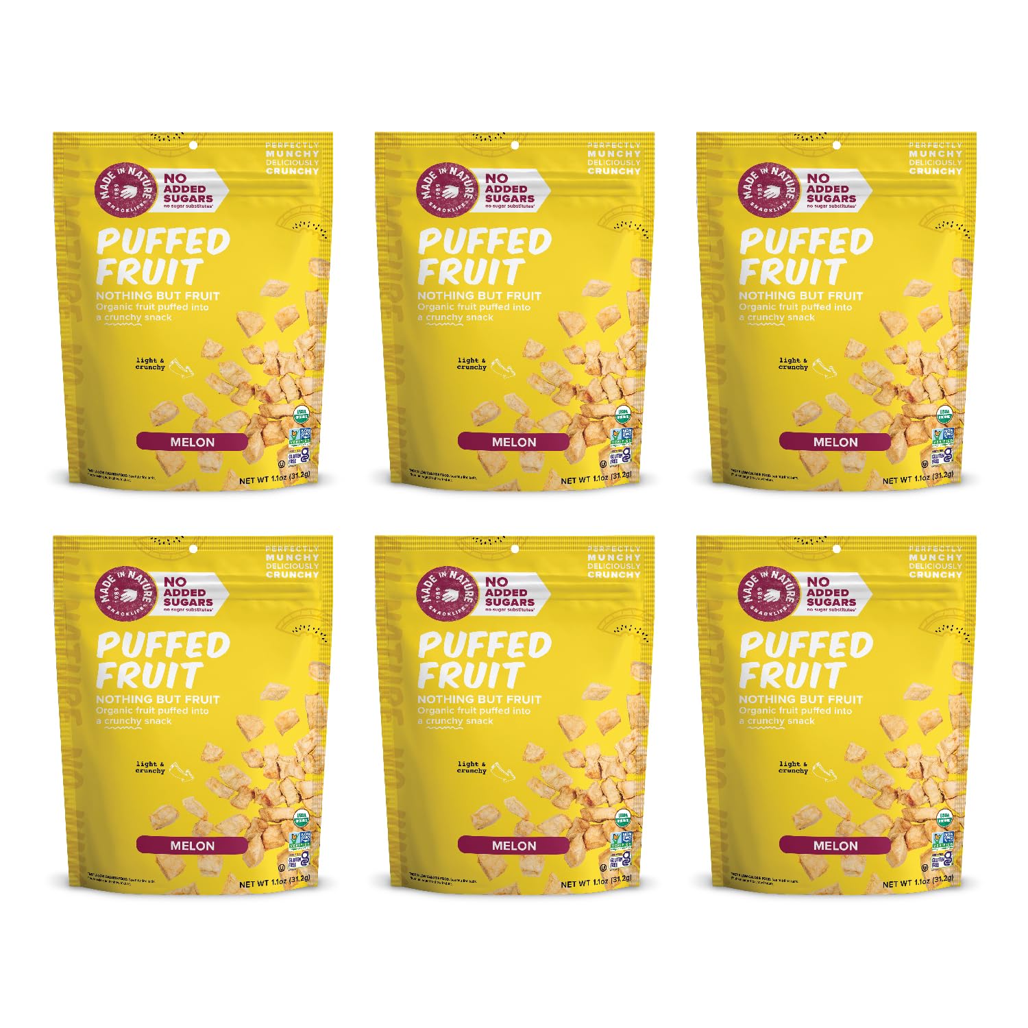 Made In Nature Organic Puffed Fruit, Melon, 1.1 Ounce Bag (Pack of 6) - Vegan Snack, Non-GMO, Gluten FreeUSDA Organic