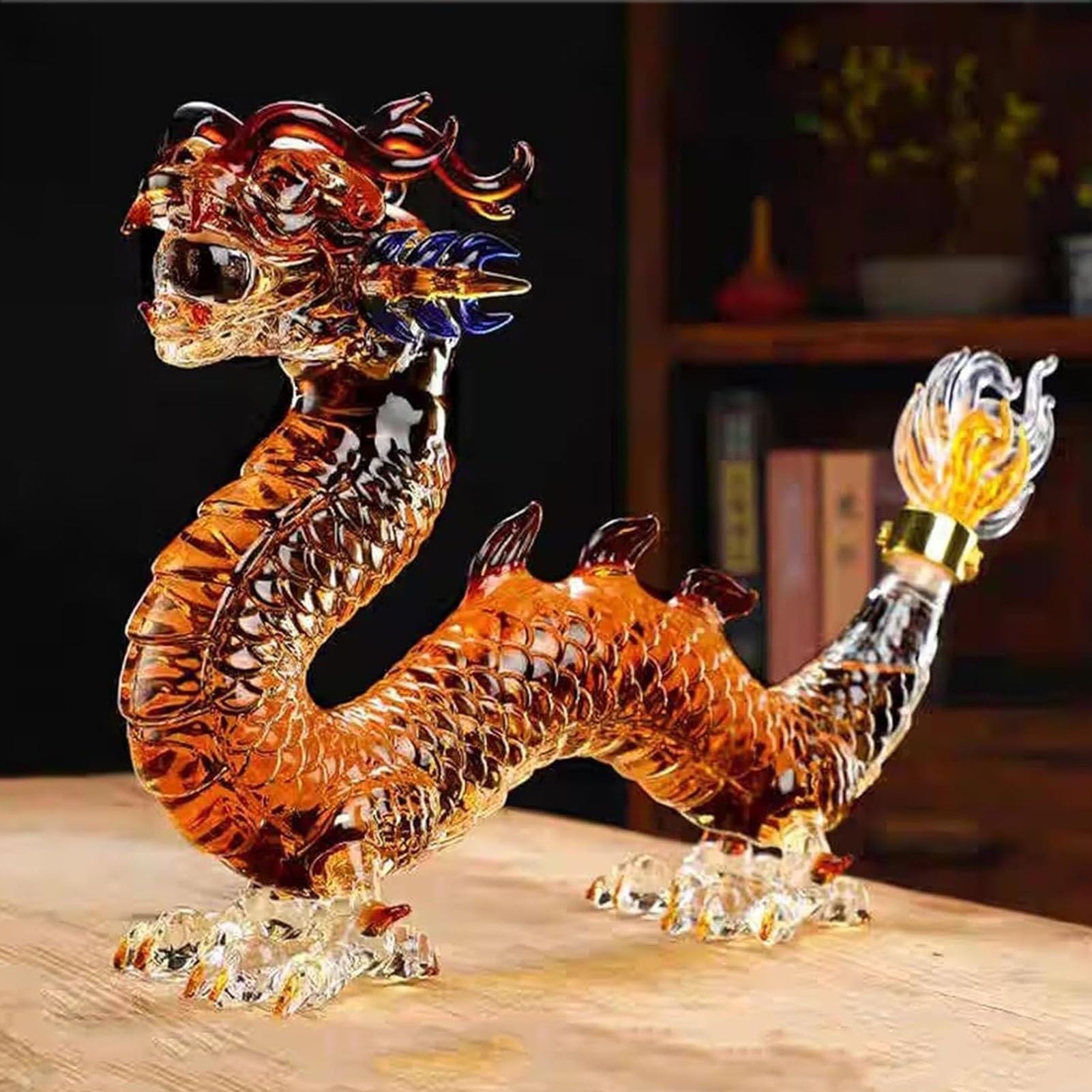 1000ML Decantador Whisky Arte Escultura - Botella De Whisky O Vino De Cristal Sin Plomo Con Dragón Oriental 3D, Decantador De Whisky O Vino Personalizado Con Forma De Animal.