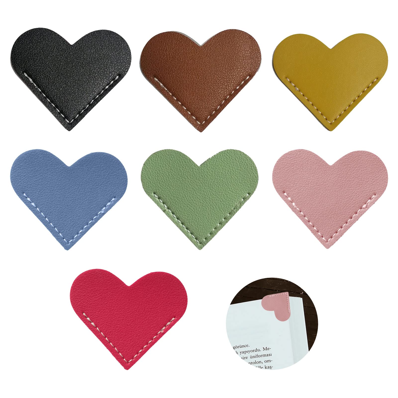 MIVAIUN 7 Piezas Marcadores de Libro Marcapáginas de Cuero con Forma de Corazón Accesorios Para Libros Marcapáginas Hechos a Mano Para Niños Mujeres Aficionados a la Lectura(7 Piezas)