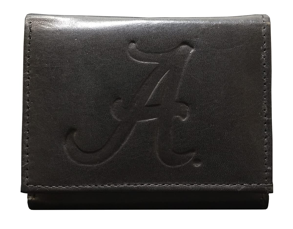 Rico Alabama Crimson Tide Distressed Look Embossed Logo Black Leather Trifold Wallet
