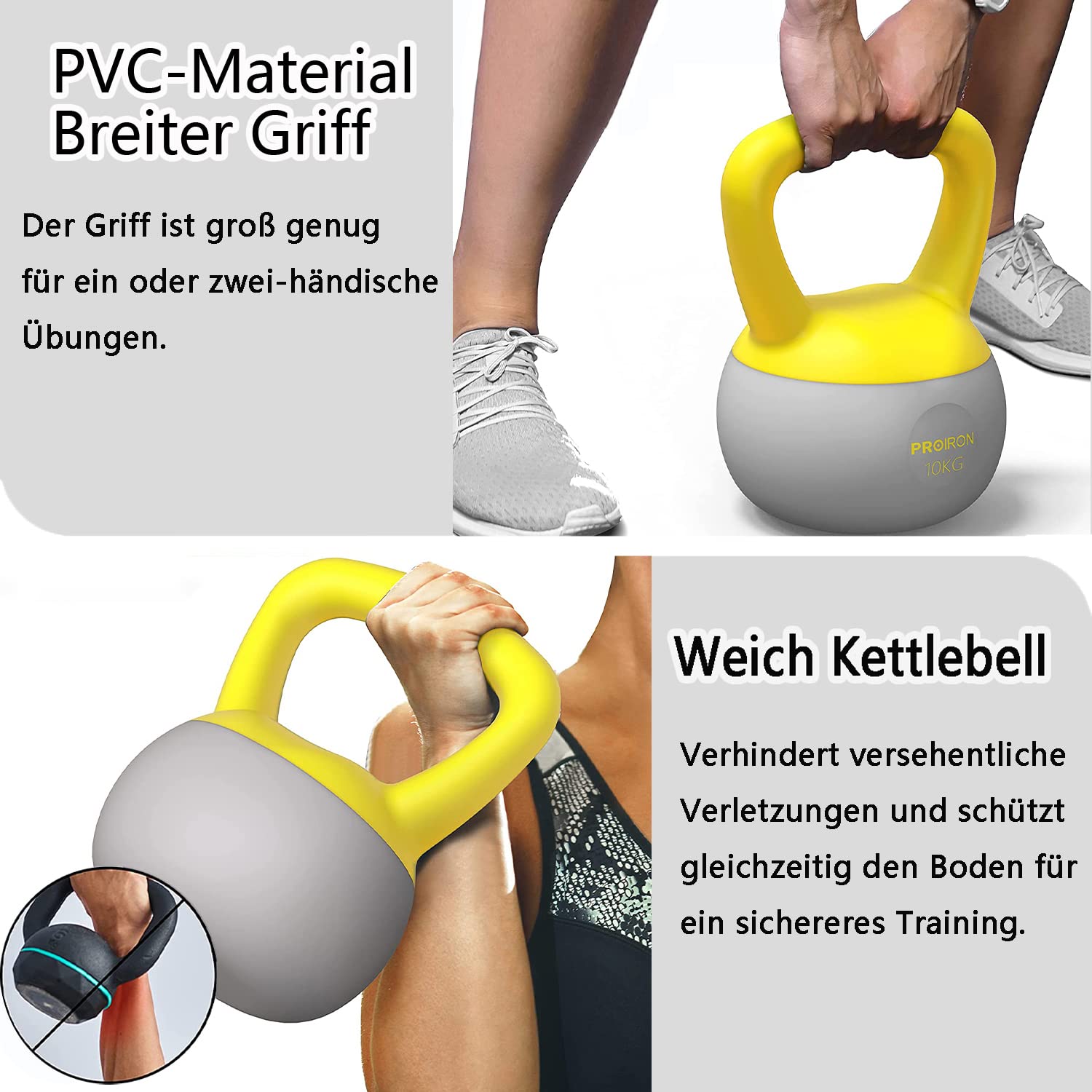 PROIRON Soft Kettlebell, Kugelhantel | 2-12kg | bodenfreundlich und bequem, Ideal für Anfänger Kettlebell Training zu Hause gemacht