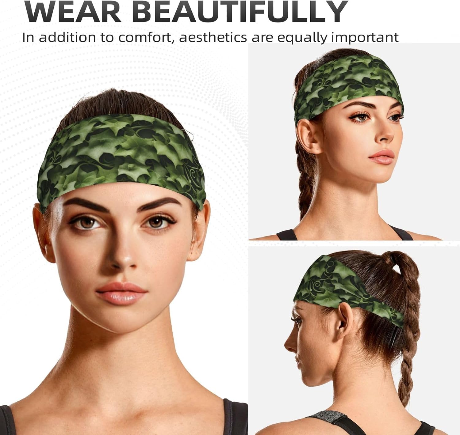 Floral Swirls Ivy Print Elastic Headband Breathable Workout Hair Band Running Cycling Outdoor Activities