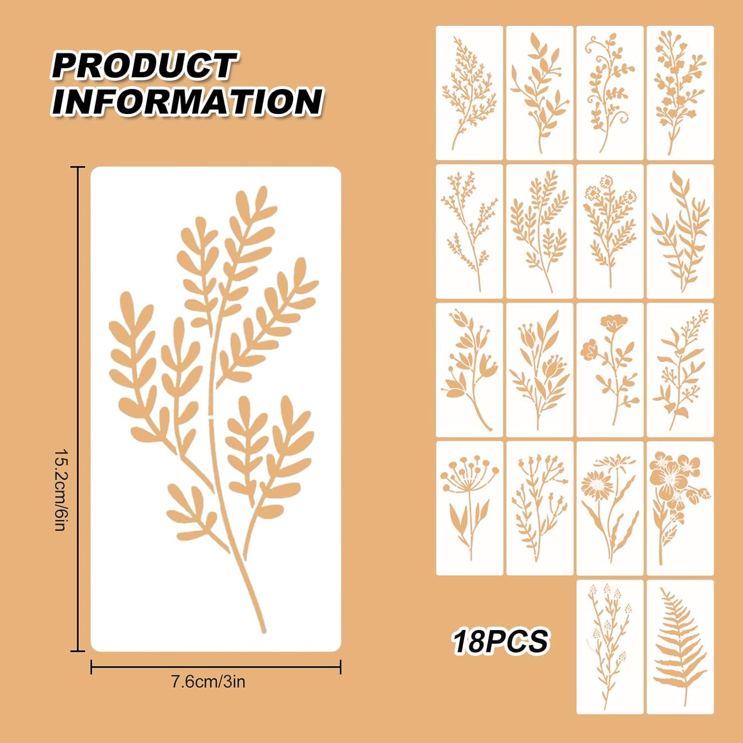 Flower Stencils for Painting, 18Pcs Drawing Stencils for Crafts Reusable Floral Leaves Painting Template for Scrapbooking Card Making Wall Decor