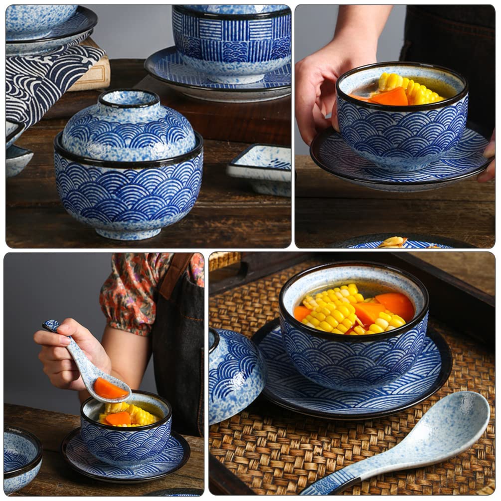UPKOCH Japanische Multifunktions-Suppenschüssel Mit Deckel 350 Ml Keramik Miso Schüssel Mikrowellenfest Spülmaschinenfest Praktische Haushalts Eintopfschale Für Ramen Und Suppe