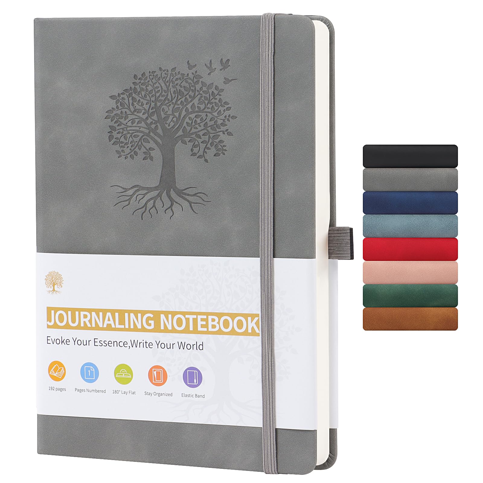 WEIZHENG A5 Journal Notebook for Men and Women, Hardback Notebook Lined with Elastic Closure for Journaling, Work and Note-Taking, Diary(Gray)