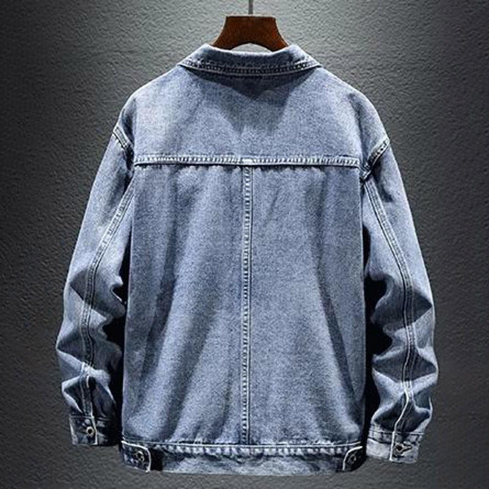 Giacca Jeans Uomo Giubbotto Abbigliamento Cowboy Giubbino Casual Primaverile di Giacchetto Mezza Stagione Denim Oversize Autunnali