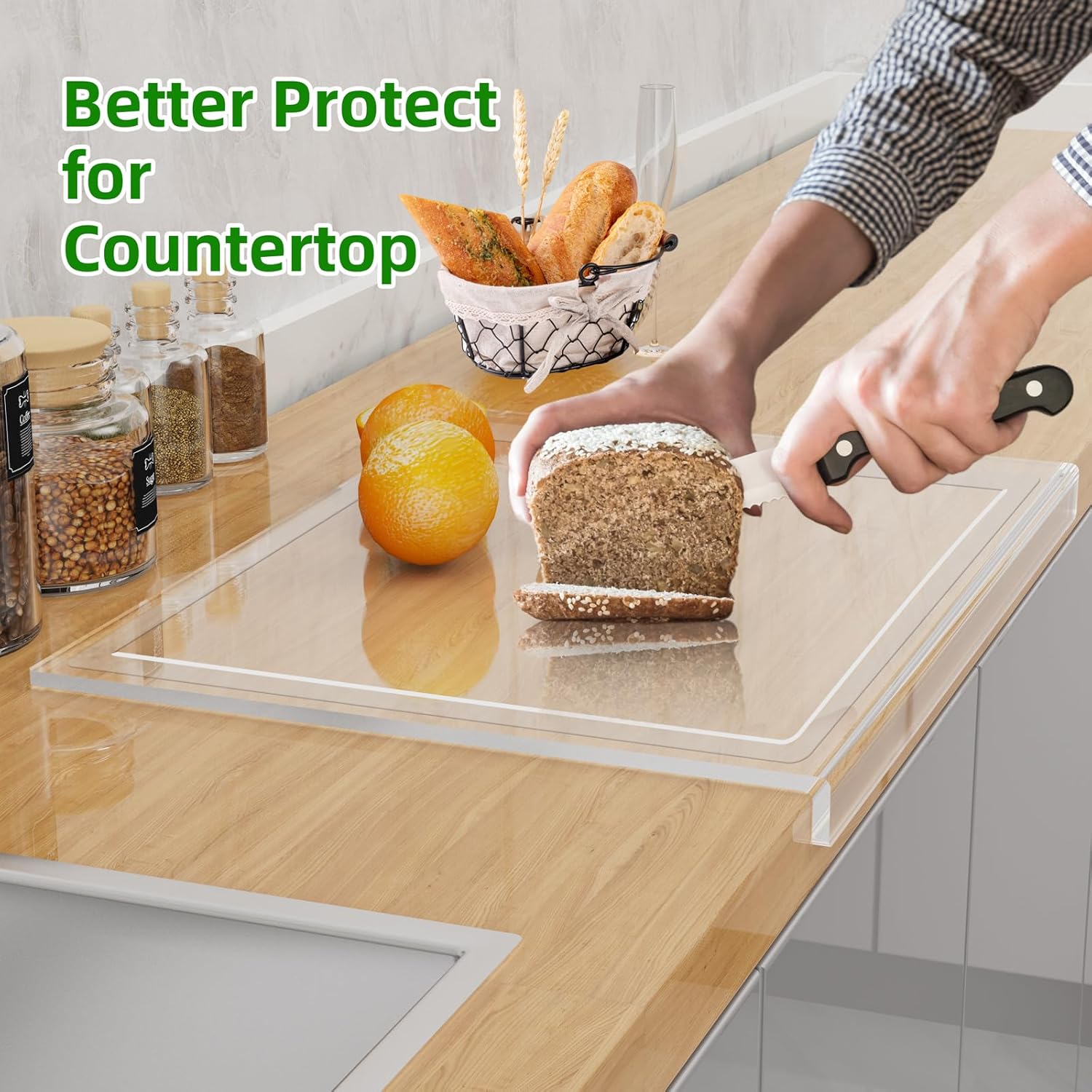 acrylic cutting board with juice groove, non slip clear cutting board with counter lip, 17.5x13.5 inch cutting boards for kitchen countertop, dough mat, kitchen gadgets 2024, gifts for women clear with juice groove 17"l x 13.4"w