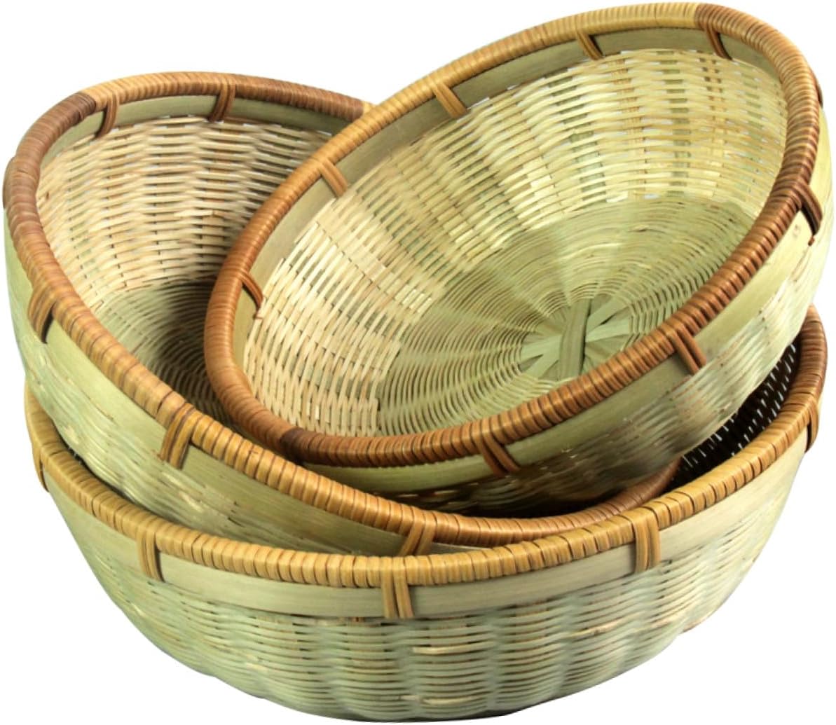 Bread and Fruit Basket Set, 3pcs Household Storage Organizer, Natural Woven Kitchen Basket for Food Serving and Vegetable Drainage