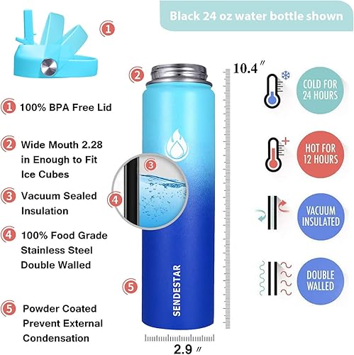 Miniatura 4 de SENDESTAR XIN-MC-0750-1 - Botella de agua de boca ancha de acero inoxidable de 24 onzas con aislamiento al vacío de doble pared a prueba de fugas