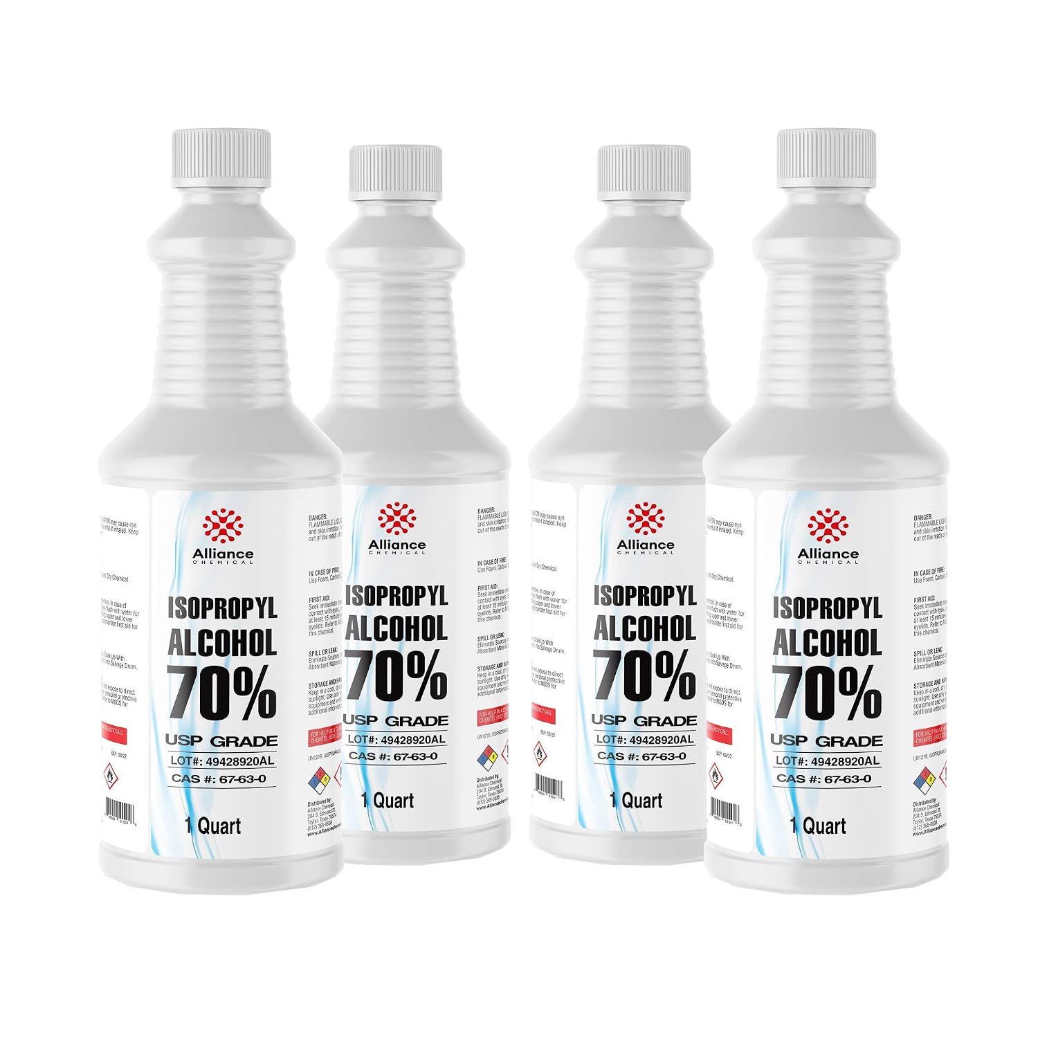 Isopropyl Alcohol 70% - USP Medical Grade - 1 Gallon - (4) 32 FL Oz Bottles w/Reusable Leak and Evaporation Proof Seals - Domestically Sourced Chemical - Made in America - Alliance Chemical