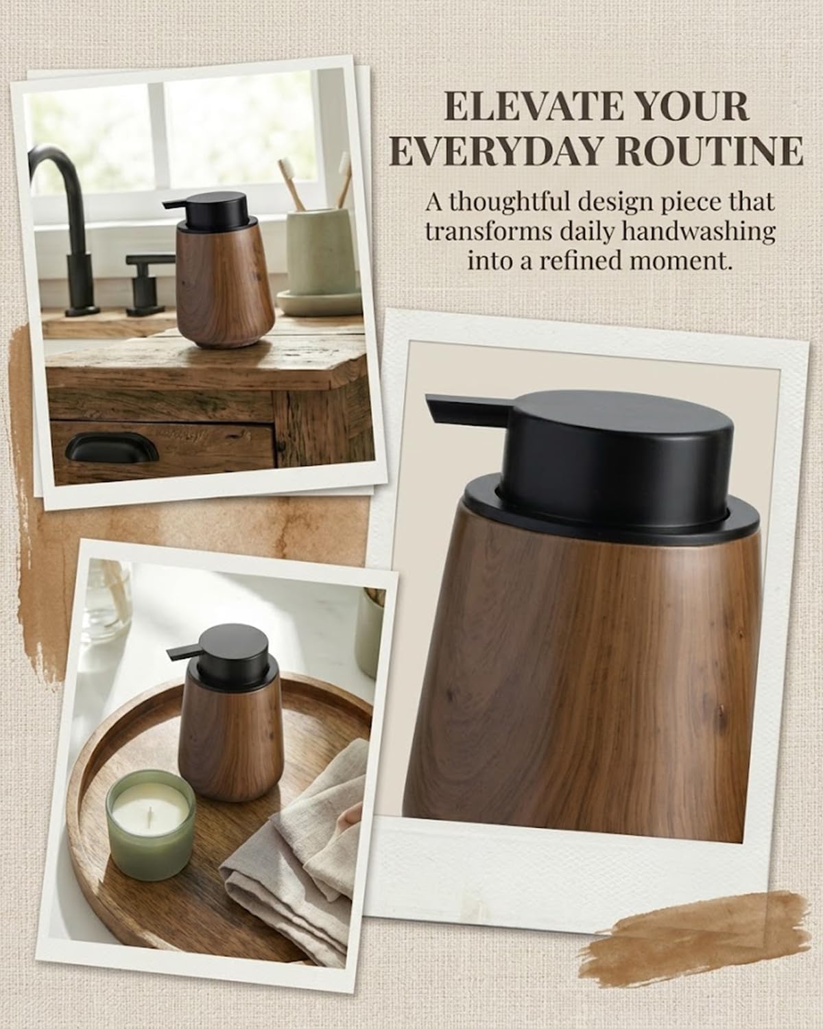 Wood Grain Ceramic Foaming Hand Soap Dispenser for Bathroom