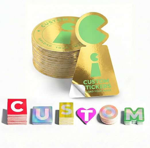 Personalised Gold Metallic Stickers 25mm to 254mm(Min 50Pcs)
