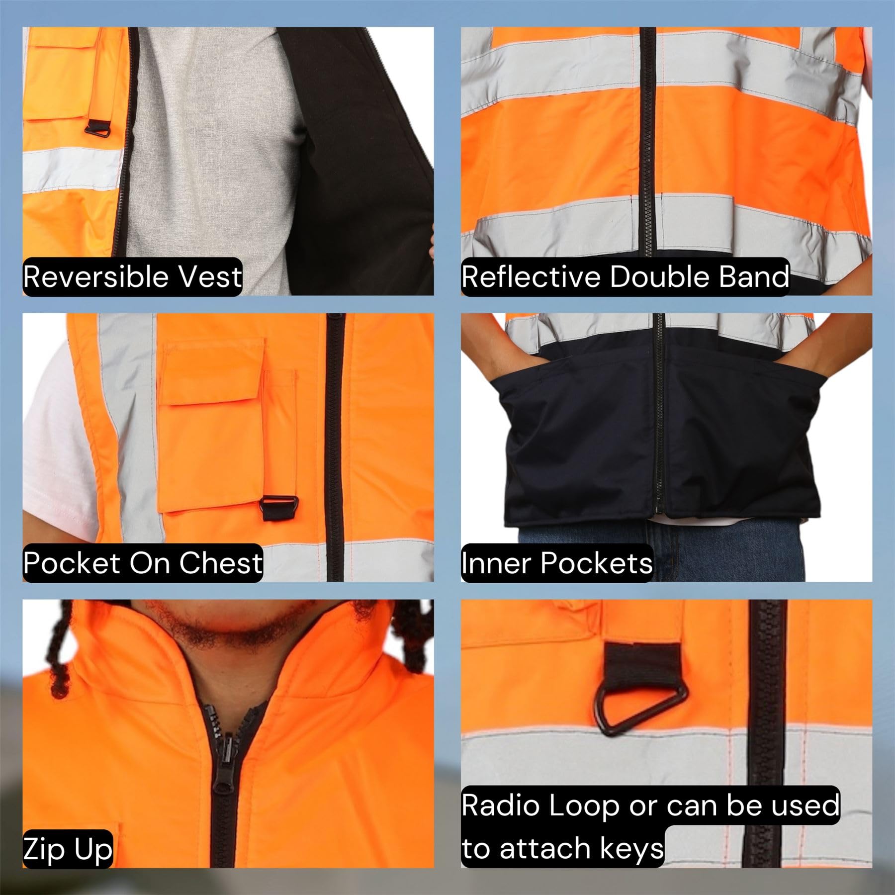 Chaleco de alta visibilidad con forro polar reversible de alta visibilidad para hombre, ropa de trabajo, chaleco de seguridad sin mangas de alta visibilidad con dos bolsillos, soporte para