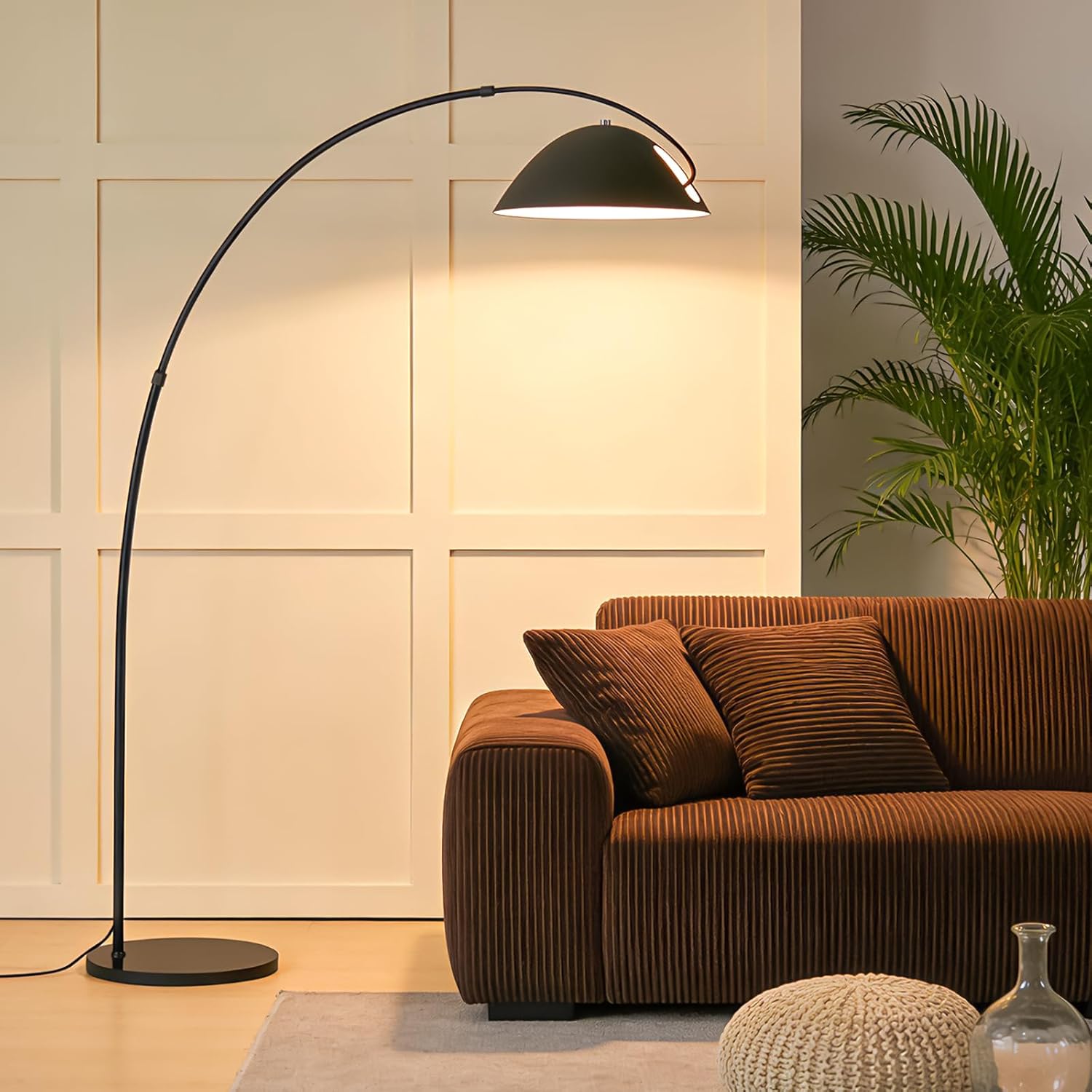 Black Arc Floor Lamp 72" Tall with Remote, Bright Dimmable 20W LED Smart Reading Light, Adjustable Over Couch Arc Standing Lamp for Living Room, Bedroom, Office, Modern Arched Metal Design,Foot Switch