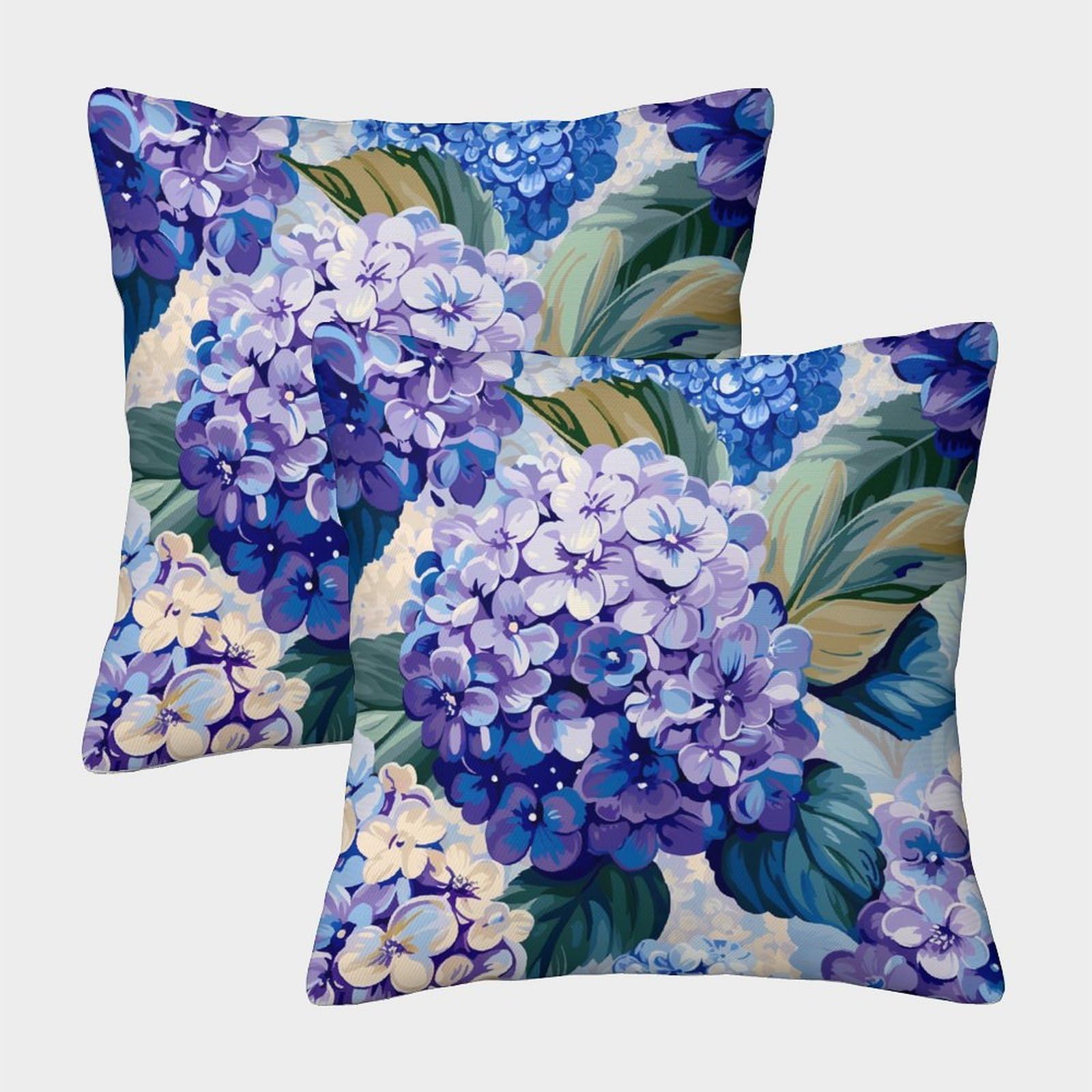 kaiyun 2 Pack Lilac Pattern - Blue Hydrangea 3D Cushion Cover Pillow Cover Sofa Outdoor Decoration Square 40x40cm