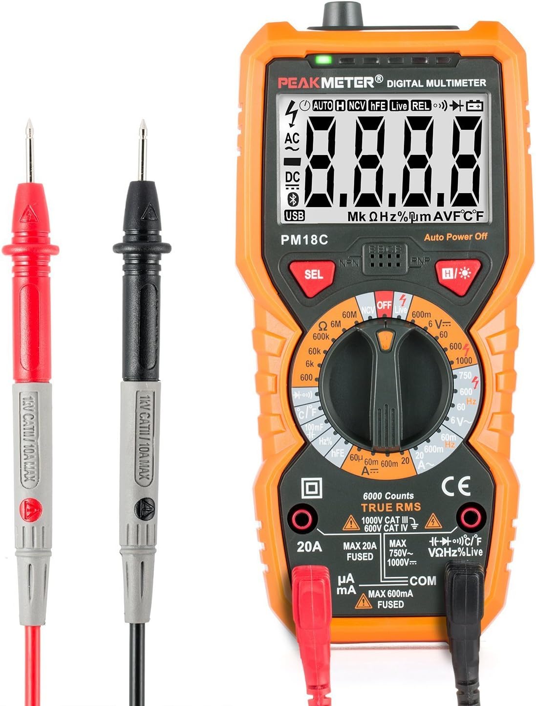 Multimeter Janisa PM18C Digital Multimeters Electric AC DC Voltage Current Resistance Tester True RMS 6000 Counts NCV Temperature Measurement Amp Ohm Volt Multi Tester with LCD Backlit