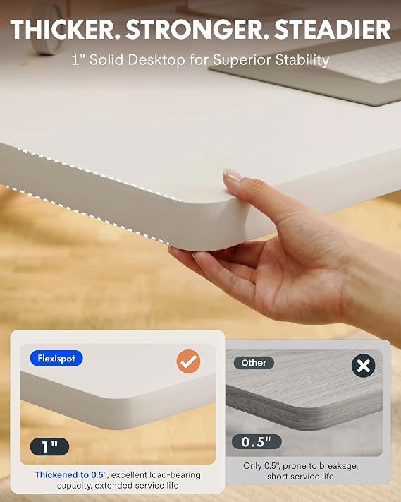 FLEXISPOT EN1 48x30 One-Piece Standing Desk, White | 1 Thick Seamless Desktop, 176 LBS Capacity, Home Office Use, 4 Memory Presets, Dual Monitor Setup, Anti-Collision Protection
