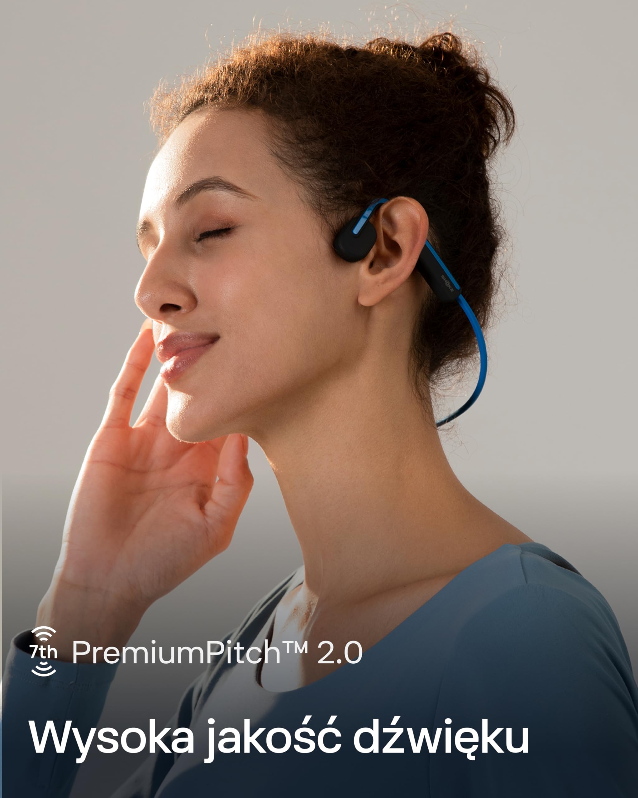 SHOKZ OpenMove Przewodnictwo Kostne, Bezprzewodowe Bluetooth 5.1, Otwarte Uszy, Czysty Dźwięk, Bateria 6h, Waga 29g, IP55, Słyszy Ruch i Otoczenie, do Biegania, Treningu i Codziennego Użytku,Niebieski