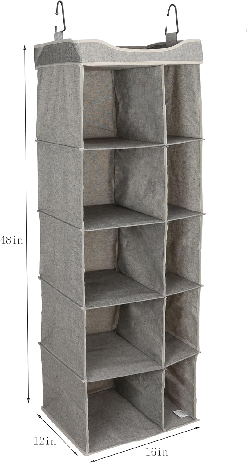 5-Tier Hanging Closet Storage Organizer Dividers for Shoes and Clothes, 10-Compartments, Polyester & Cotton