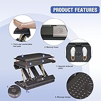 Vista 3 de Reposapiés ajustable con cojín de espuma extraíble, reposapiés debajo del escritorio con cuentas de masaje para automóvil, hogar, taburete