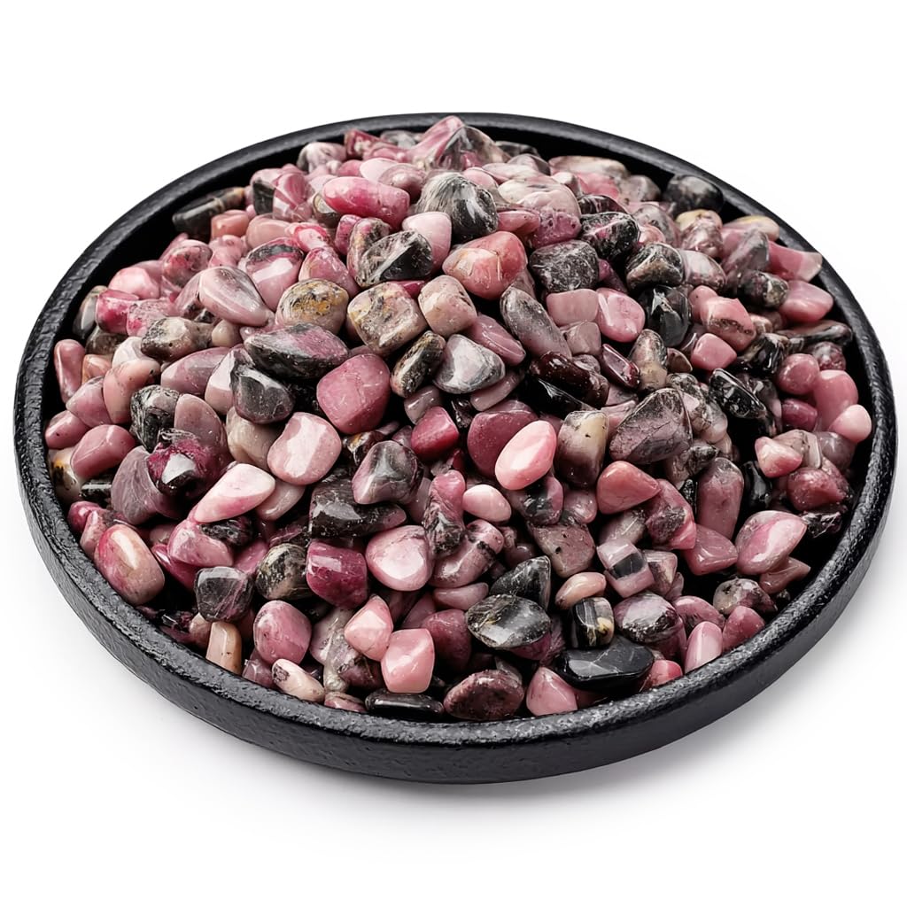 Polished Rhodonite Crystal Chips 200 Pcs - 0.3" 10 oz Tumbled Stone Chips Crushed Sea Glass Stones Healing Reiki Crystal Making Home Decoration