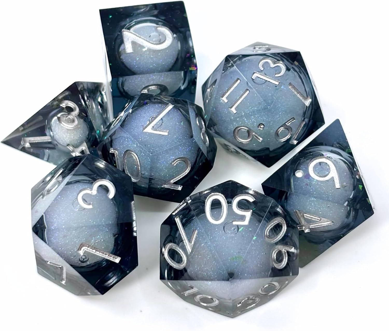 Sage's Portal Souls Liquid Core 7-PC Sharp Edge Resin Polyhedral DND Dice Set for Dungeons and Dragons Dice RPG Tabletop TTRPG (Winter Souls)