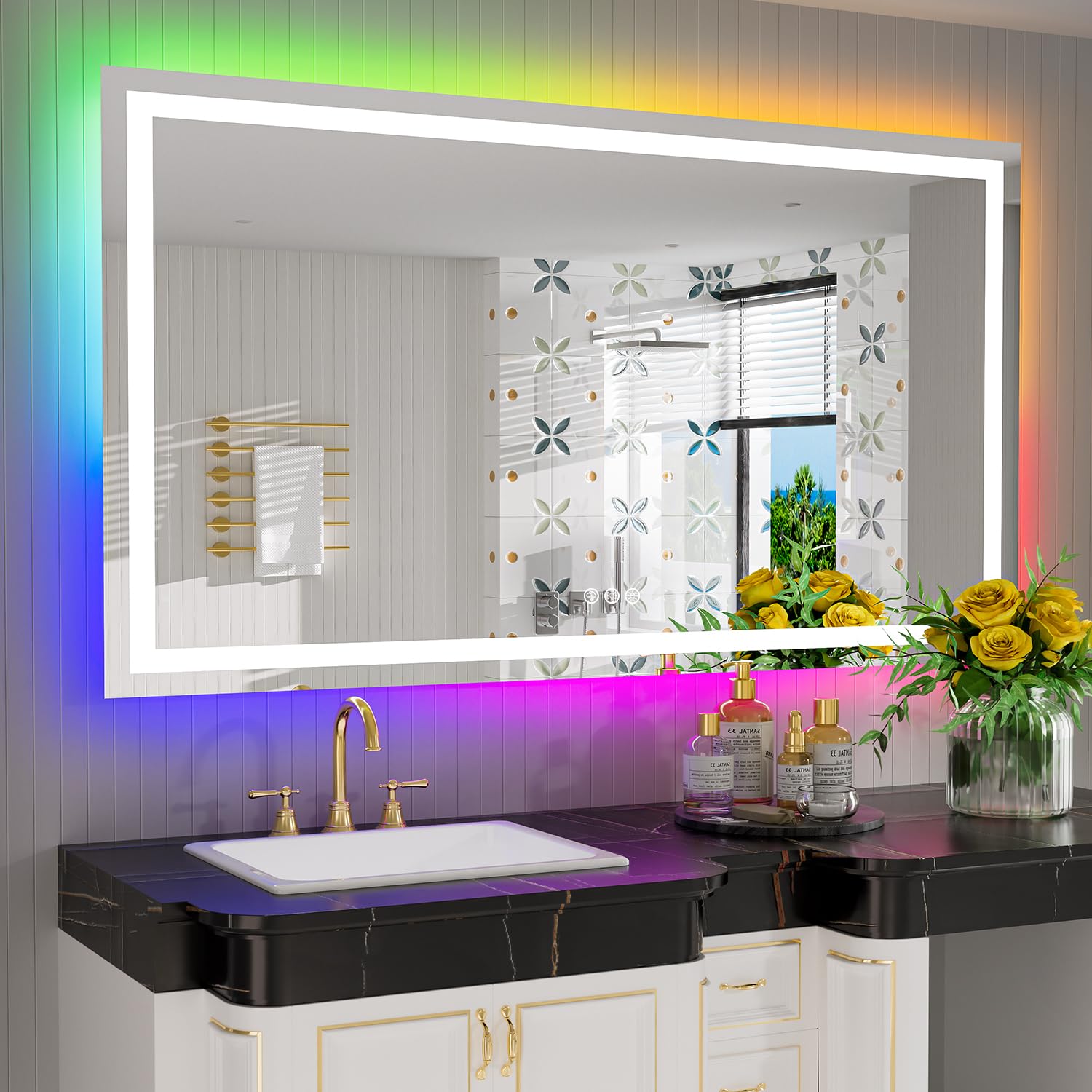 57x36 LED Bathroom Mirror with Lights, RGB Backlit Lighted Mirror