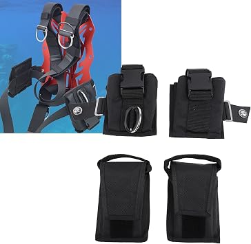 2PCS Scuba Weight Pocket with Quick Release Buckle, Nylon Diver Weight Belt Bag Pouch for BCD Diving, Removable Insert Plate and Stainless Steel D Ring for Secure Gear Attachment