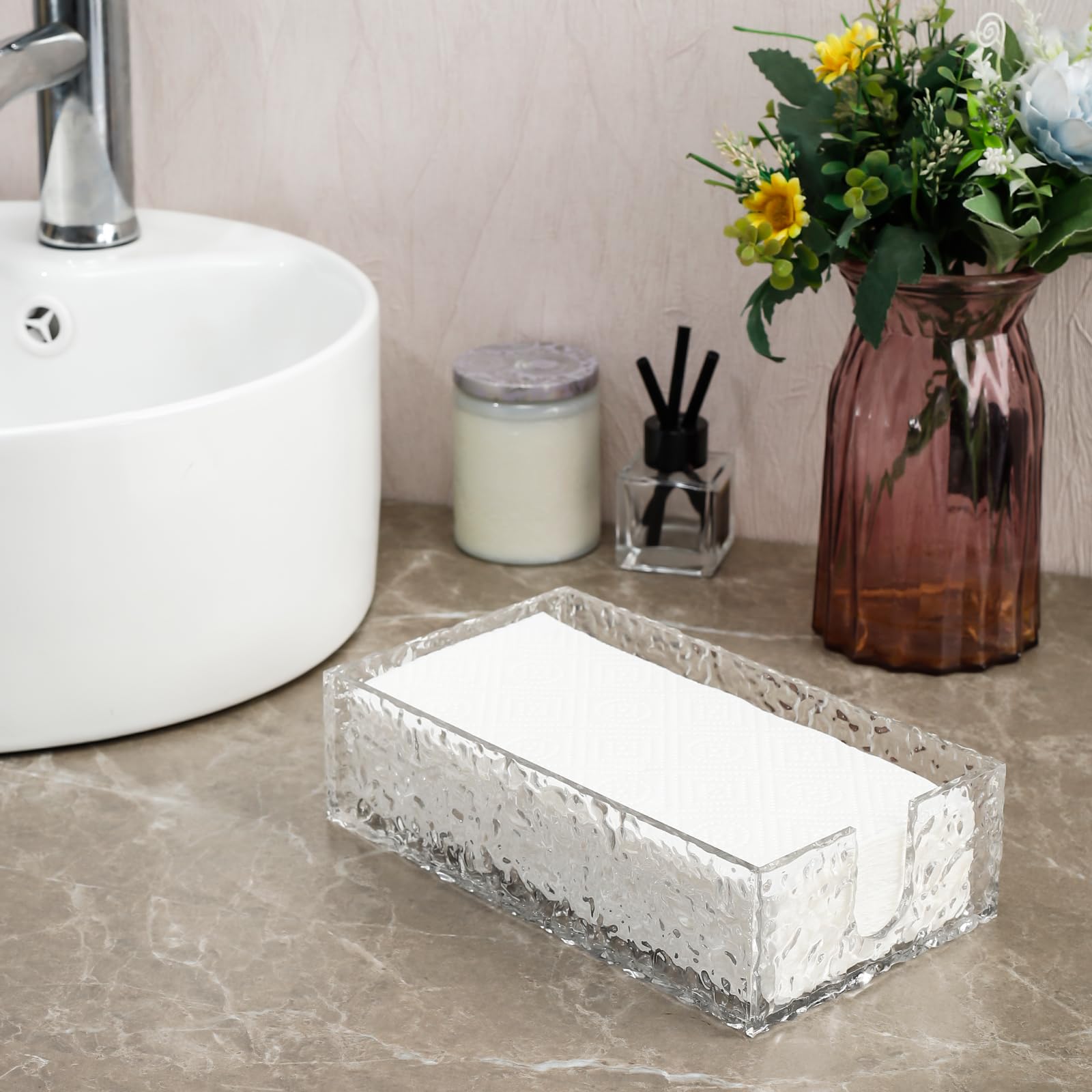 Servilletero De Cristal Con Marco Dorado BTSKY - Elegante Y Práctico Para Mesa De Comedor, Restaurante O Eventos