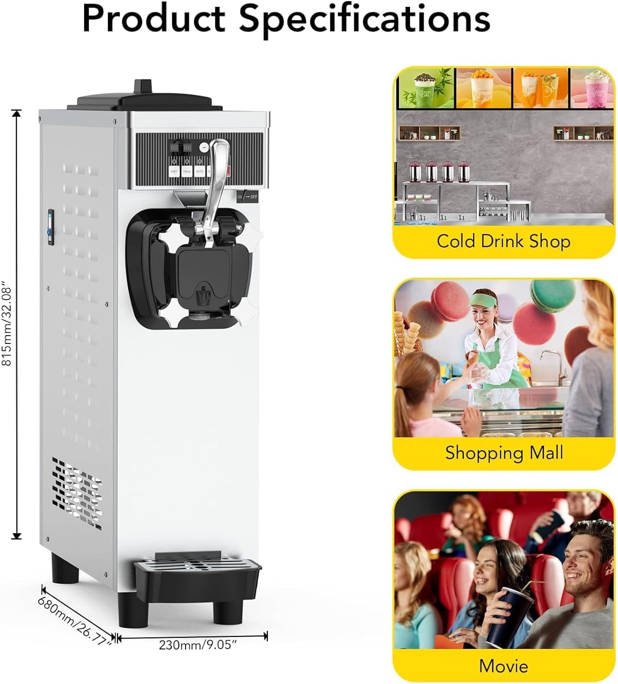 Garvee Commercial Ice Cream Machine 1200W, 4.7-5.8 gal/H Soft Serve Machine, Countertop Soft Serve Ice Cream Yogurt Machine with 7 L Hoppers &1.8 L Cylinders for Party Restaurant Snack Bar