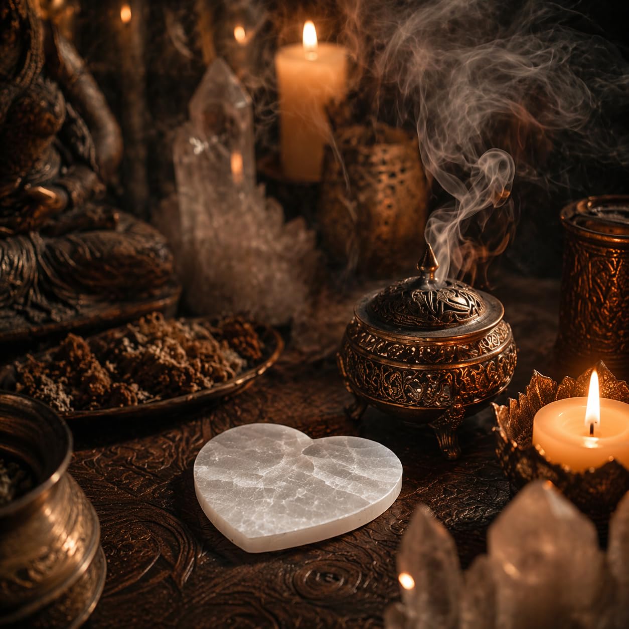 NKlaus Piastra di selenite a forma di cuore, 10 x 9 cm, realizzata a mano, ideale per meditazione e decorazione spirituale, perfetta per pietre curative e gioielli, pulizia energetica 16460