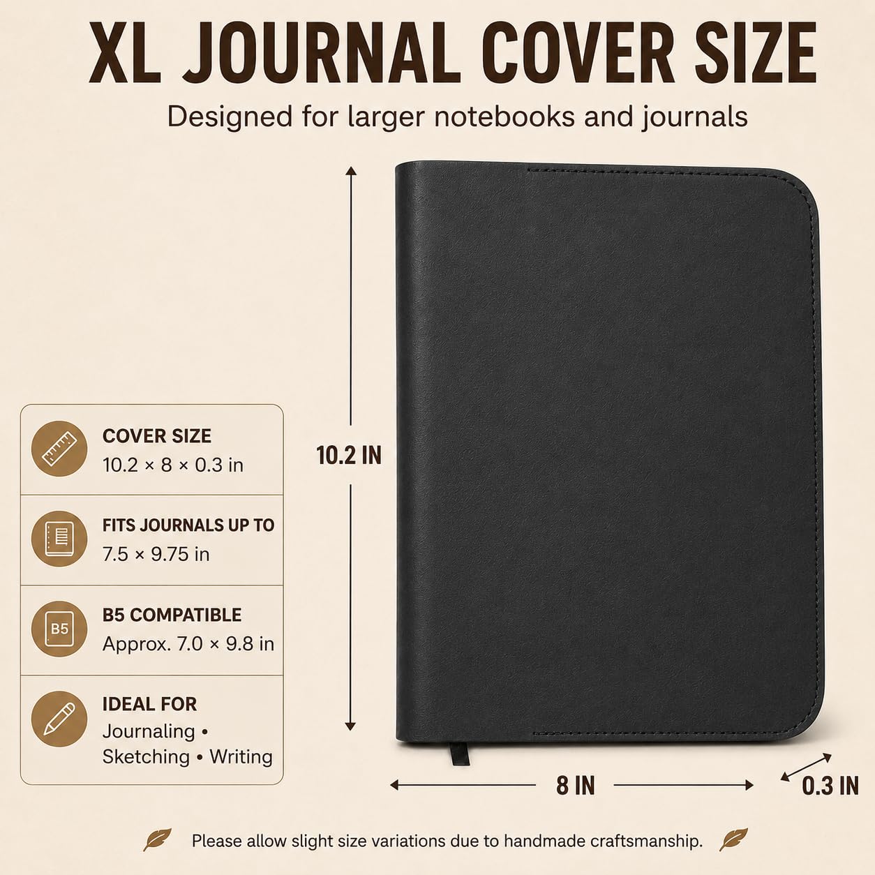 Funda de cuero XL para cuaderno de bocetos B5, color negro