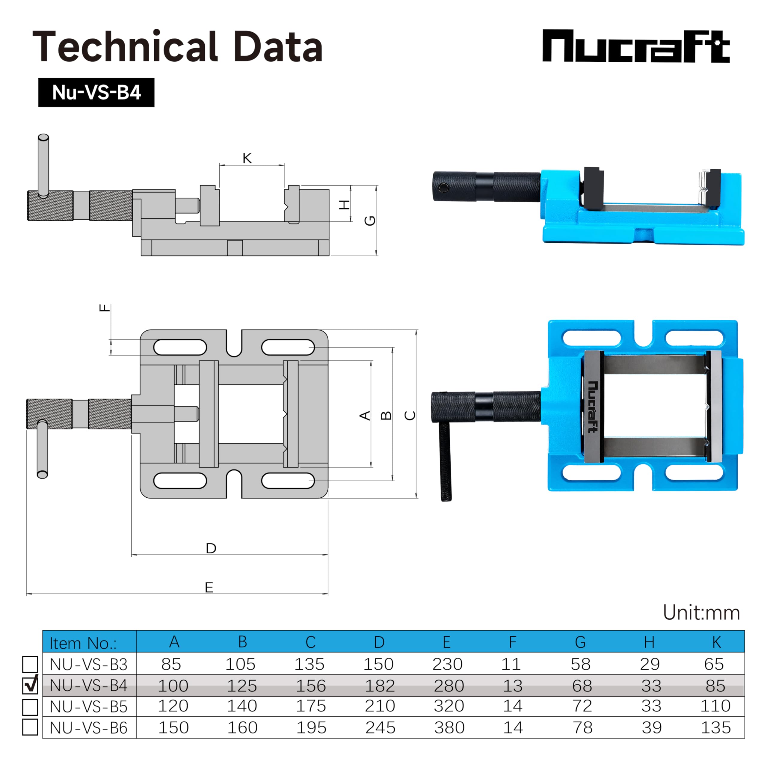 Nucraft Imadło do wiertarki Process cyjan o szerokości szczęk 100 mm, w kolorze błękitnym i z funkcją regulacji, maksymalna szerokość otwarcia wynosi 85 mm