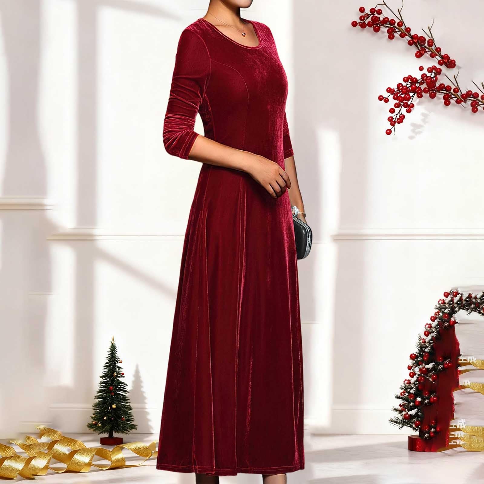 Vestito Donna Natalizio-Abito Velluto Donna-Elegante Abito Casual in Velluto per Feste E Abbigliamento Autunnale con vestibilità Aderente