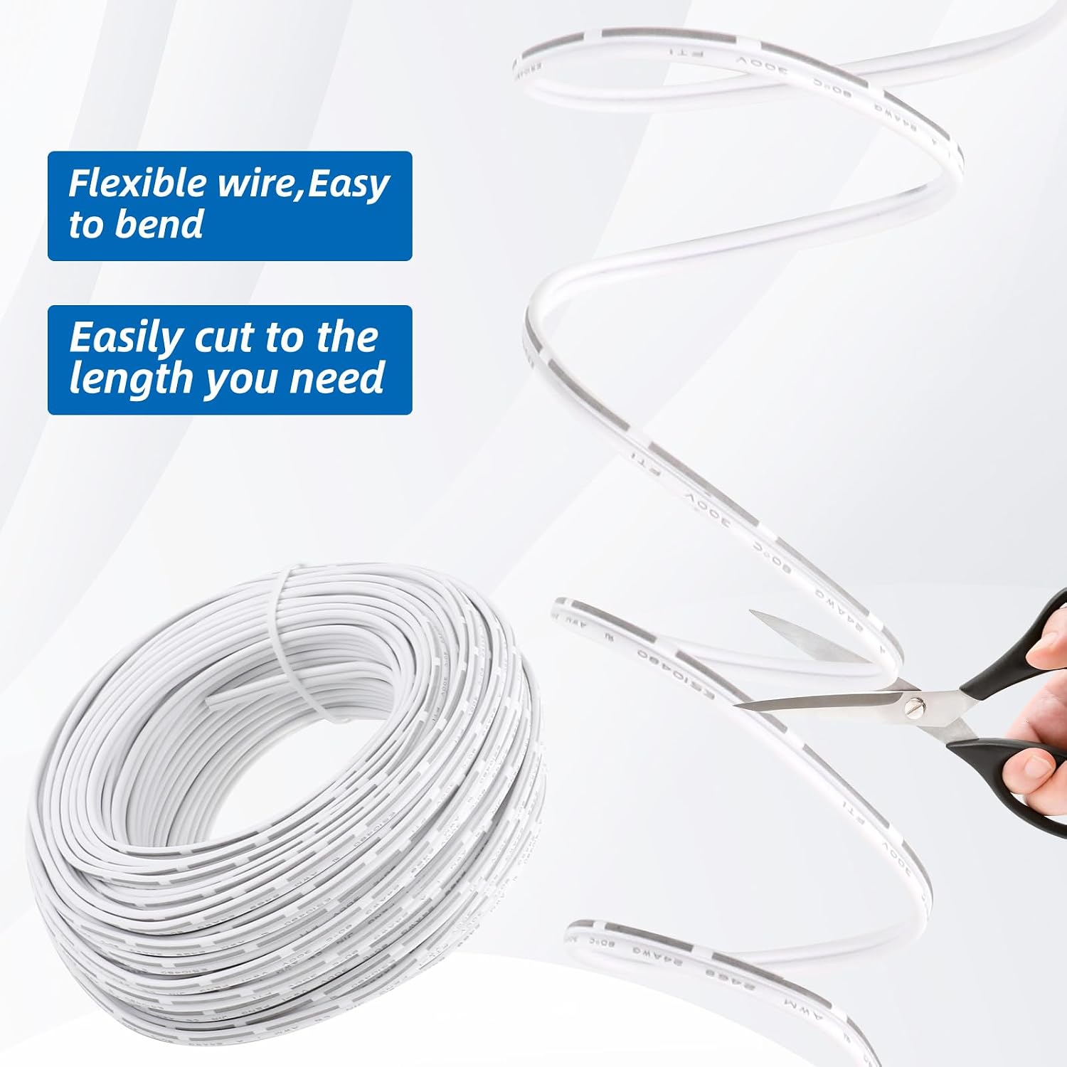 150 FT Garage Door Wire,22 AWG 2 Conductor Garage Sensor Doorbell Wire, Universal Cable Wires for Garage Door Sensor, Opener, Control Station,Thermostat (White)