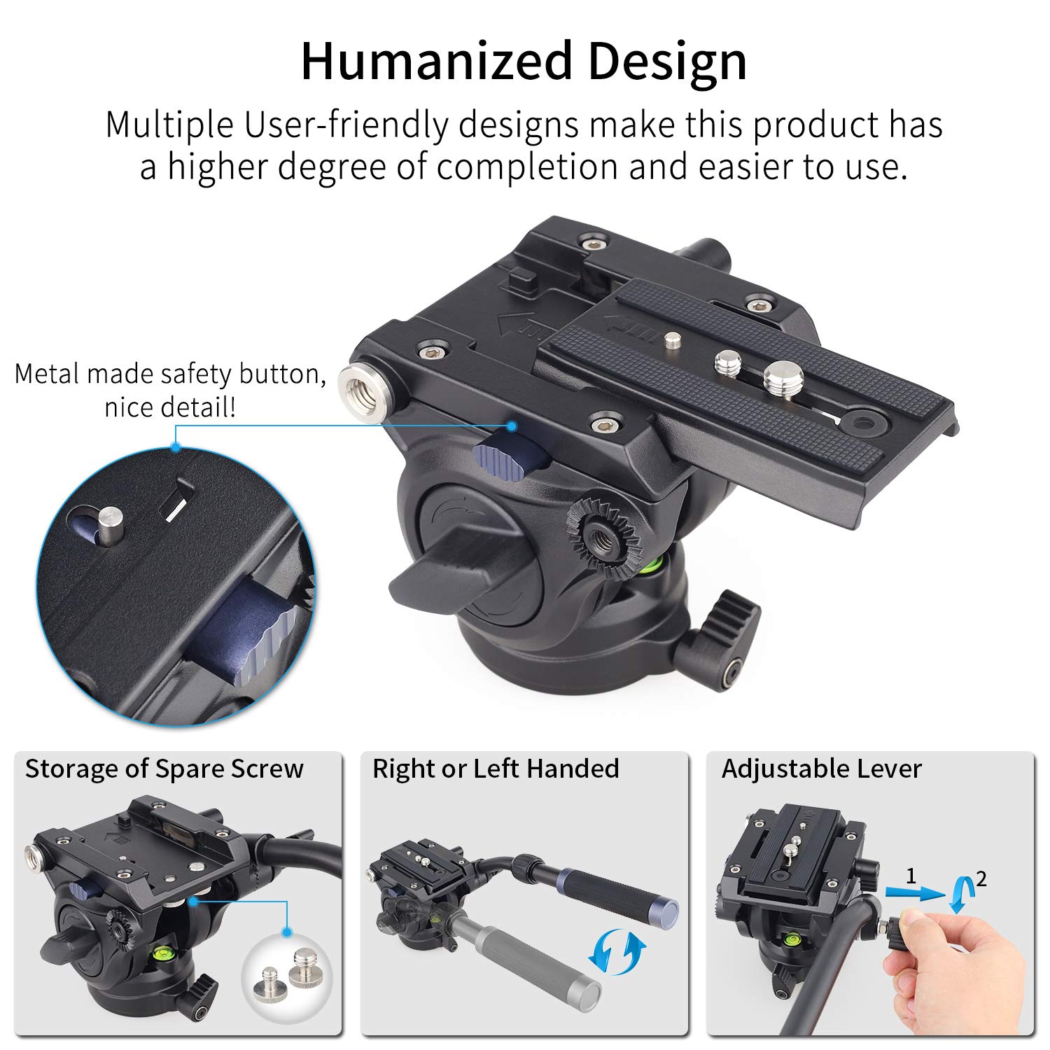 Innorel Video Camera Tripod Fluid Head- F60,Professional Drag Pan Panoramic Fluid Head With 1 4" And 3 8" Screws Sliding Plate For Dslr Cameras,Camcorders, Telescope,Monopod,Max Load 22Lbs 3