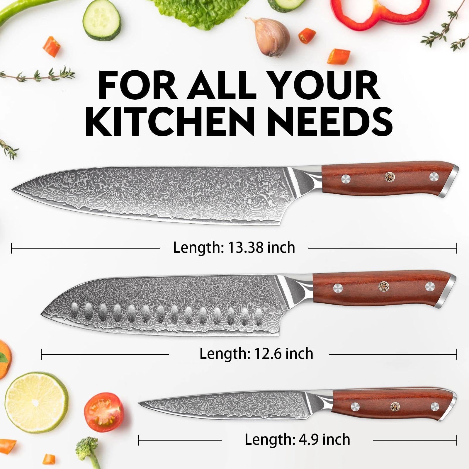 Purple Dragon Damascus Knife Set - 3 Piece Kitchen Collection -3 Purple Dragon Damascus Knife Set - 3 Piece Kitchen Collection -3