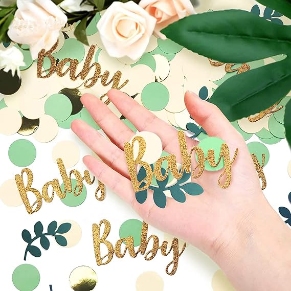 200PCS Sage Green Baby Shower Confetti Decorations for Gender Reveal and Jungle Birthday Party