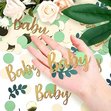 200PCS Sage Green Baby Shower Confetti Decorations for Gender Reveal and Jungle Birthday Party