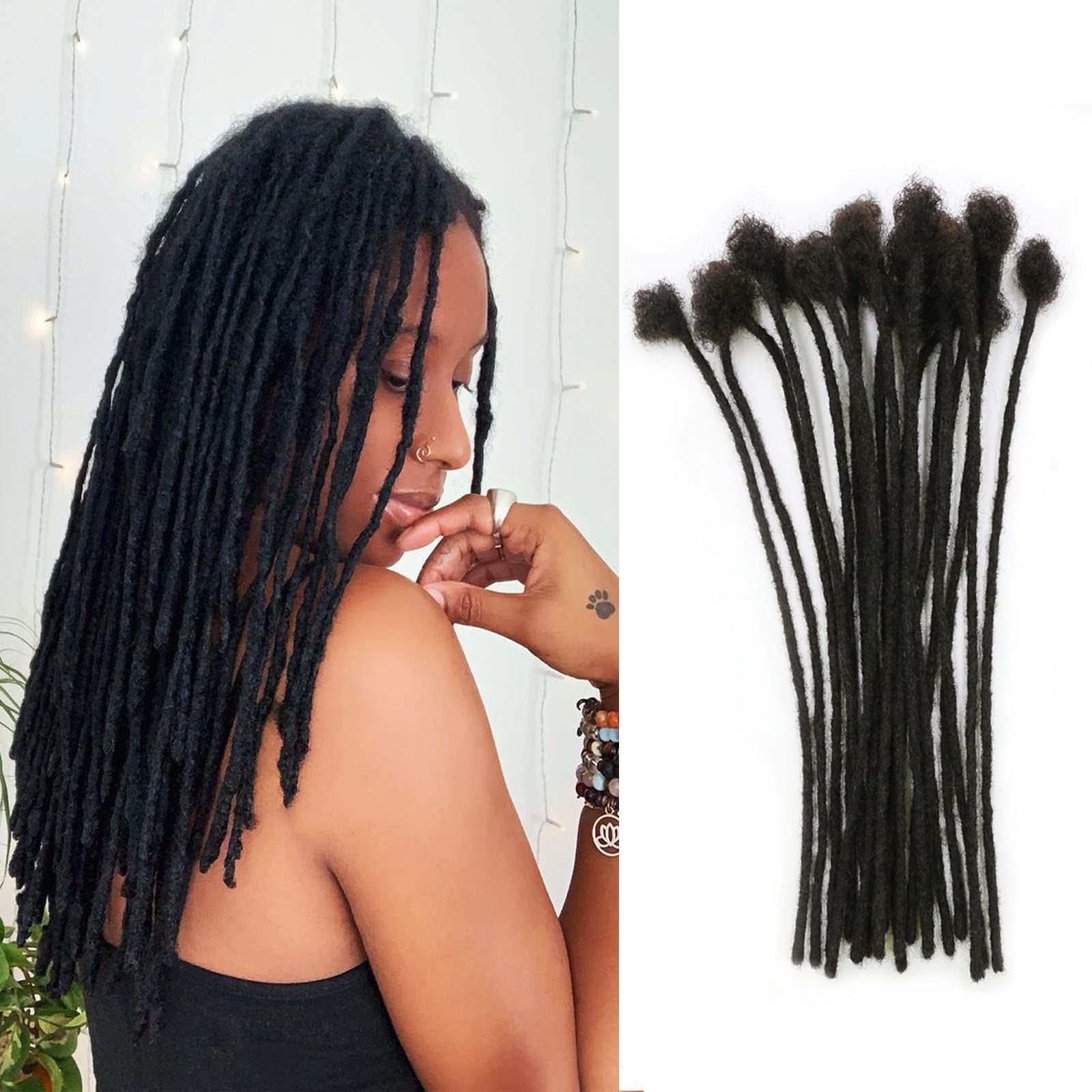 10 Inch Dreadlock Extensions Human Hair 120 Strands 0.4cm Permanent Soft Locs Extensions Real Human Hair Handmade Dreads Extensions for Man Women Natural Black Can Be Curled Dyed and Bleached