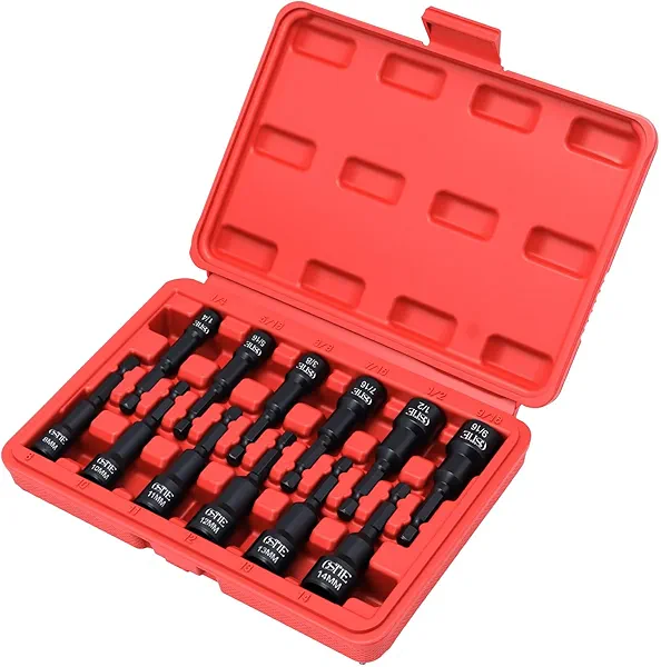 OSTTE 12PCS Magnetic Nut Driver Set, Nut Driver Bit Set for Impact Drills, Impact Nut Driver Set 1/4" Hex Shank, Metric & SAE Drill Socket Set, Cr-V Steel