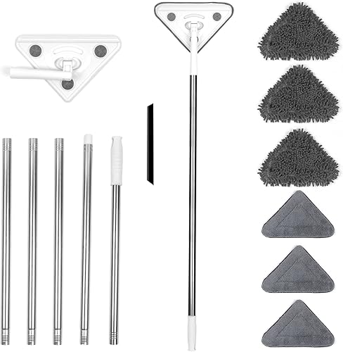 Miniatura 1 de Limpiador de fregona de pared de 85 pulgadas con mango largo, trapeador triangular giratorio para lavadora de techo, limpiador de ventana y