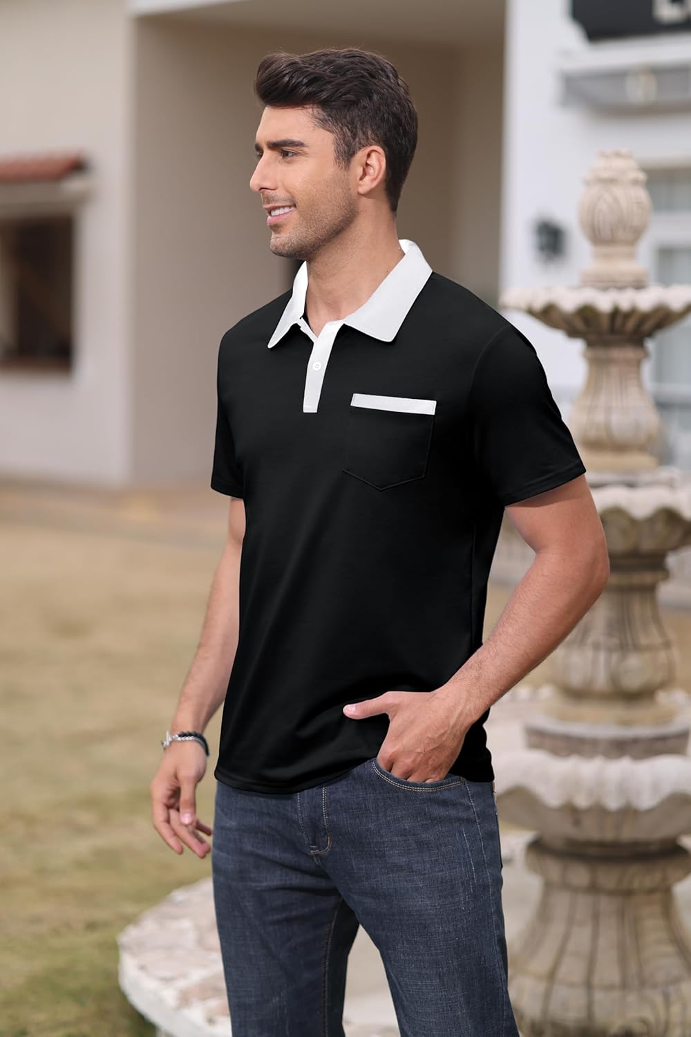 Mens Short Sleeve Polo Shirts Casual Summer Button Basic Shirt Classic Golf Fashion Tops with Pocket - Image 2