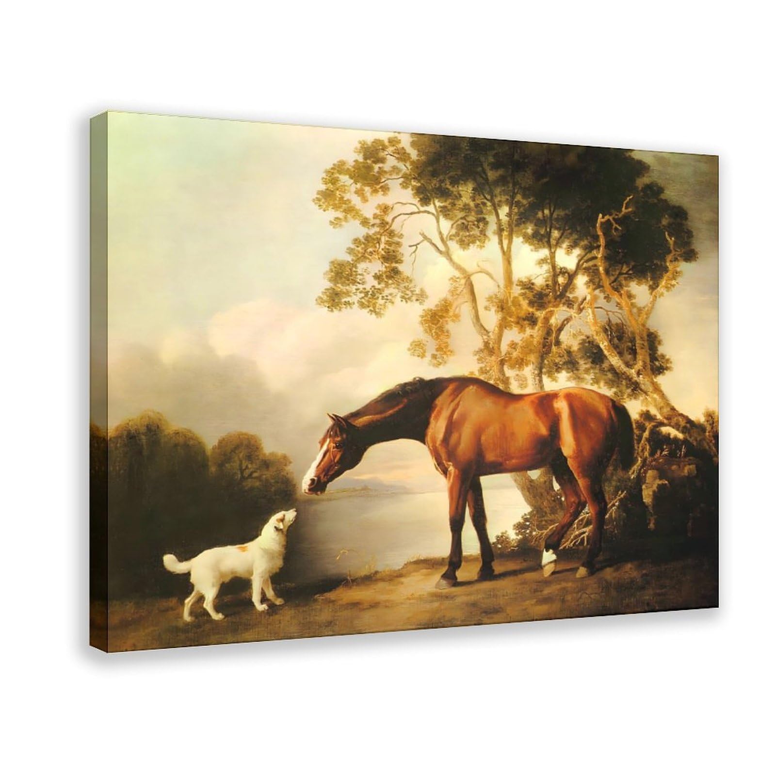 WCYB George Stubbs Bay Horse And White Dog Fine Art Posters Prints Canvas Deco Paintings Wall Art Hangable Frame 20" L X 30" W
