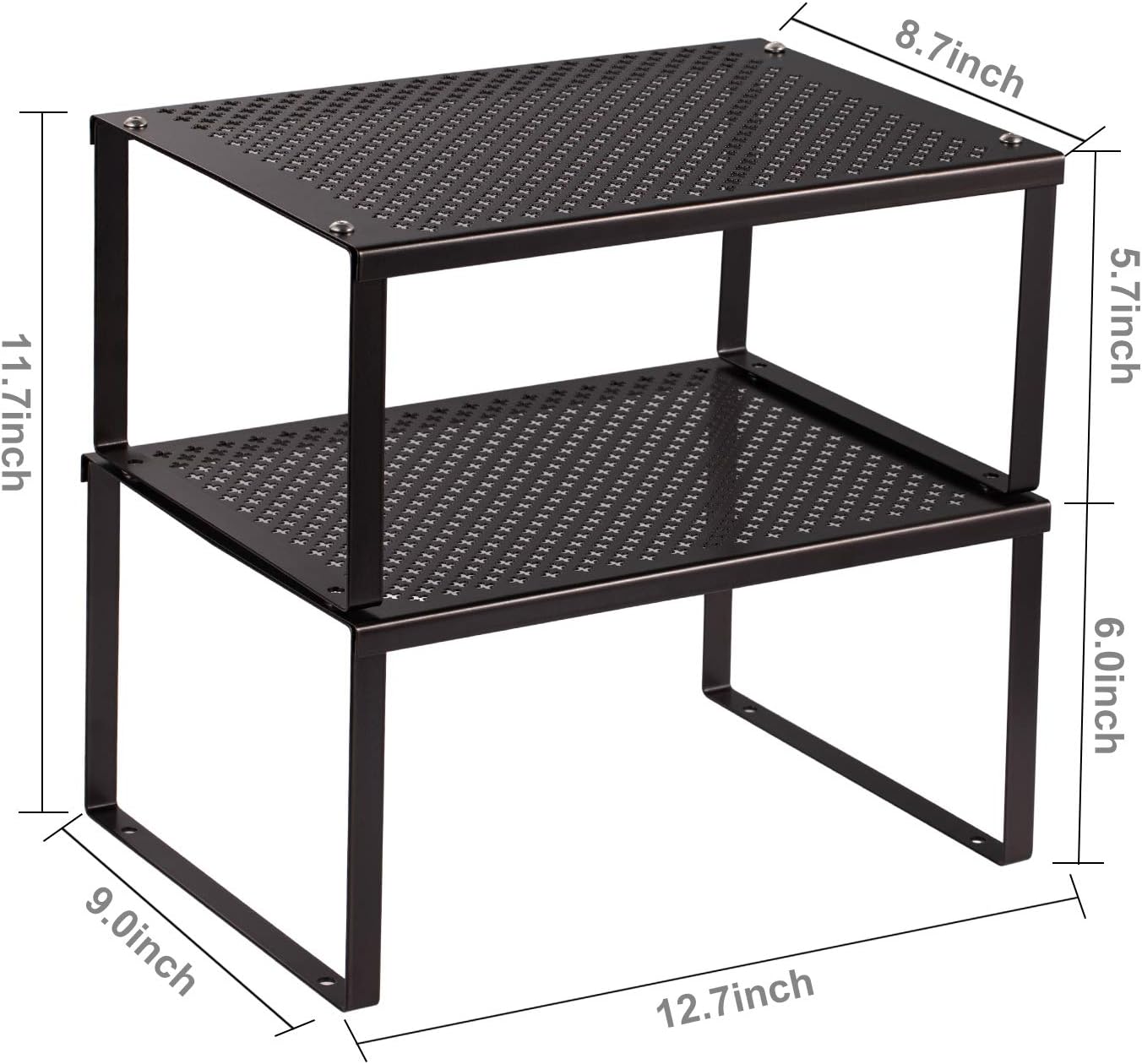 Nandae 2-Pack Kitchen Bathroom Cabinet and Counter Shelf Organizer, Stackable Expandable Storage Rack Spice Rack, 12.7'' L x 9'' W x 6'' H, Brown