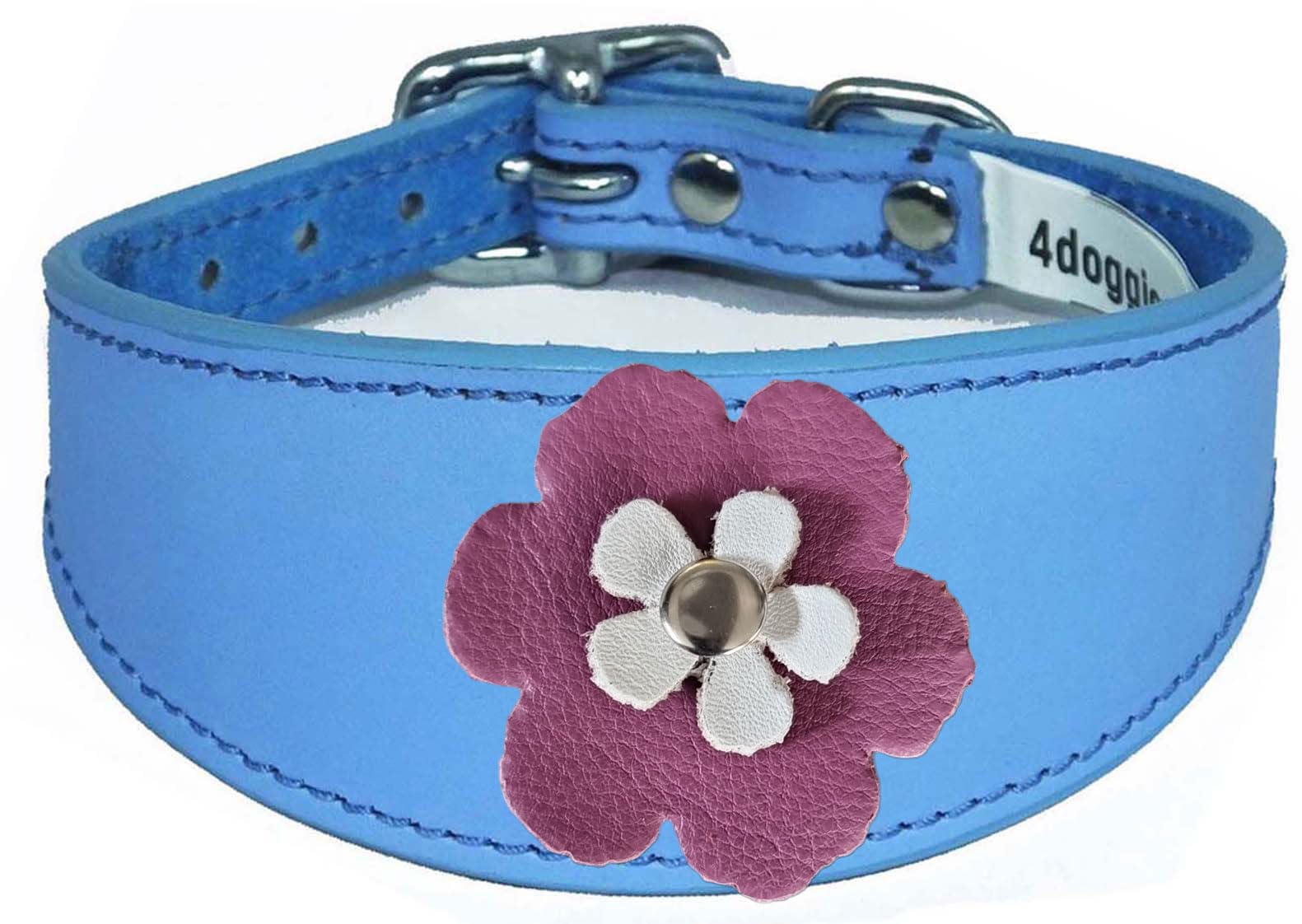 Flower Design Sighthound Leather Collar with Padded Backing for Whippet and Greyhound 2-7