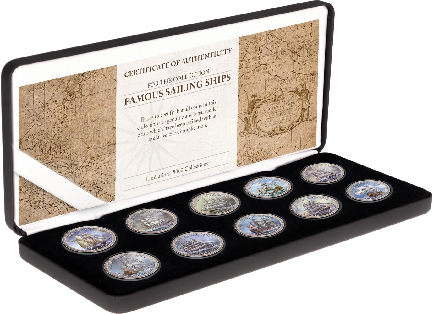 Berühmte Segelschiffe Kollektion Cook Islands Set 10 Münzen Etui